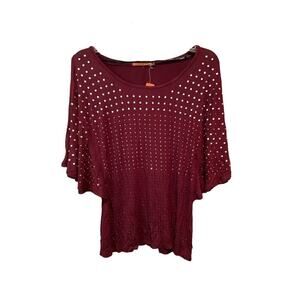 Belldini Top Women's Medium Burgundy Viscose Stretch Round Neck Dolman Sleeve